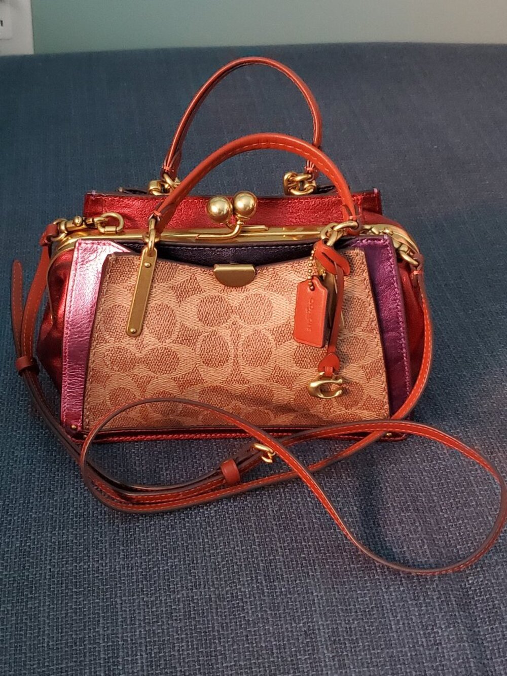 Coach Kisslock Dreamer 21 in Metallic Colorblock Signature Canvas Satchel 87997